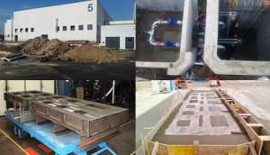 2012-13: Progettazione e direzione tecnica di cantiere. Realizzazione di un impianto di scarico acque nere a servizio di lavatrici industriali per la pulizia di pezzi meccanici e di un basamento in c.a. per il telaio di un tornio all'interno del Deposito treni Metro C (CS CAM).